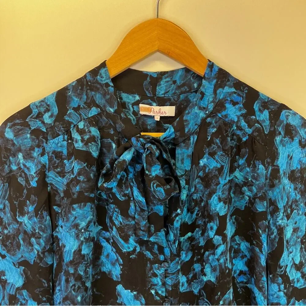 Parker Rio Silk Blend blouse blue black - S